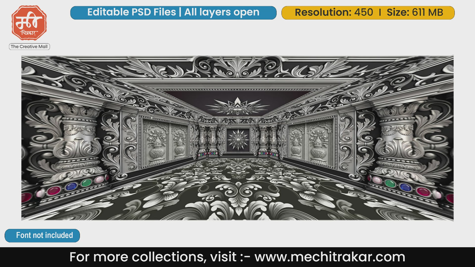 Silver Gemstone Floral Vase Royal Palace – Editable PSD Backdrop Theme