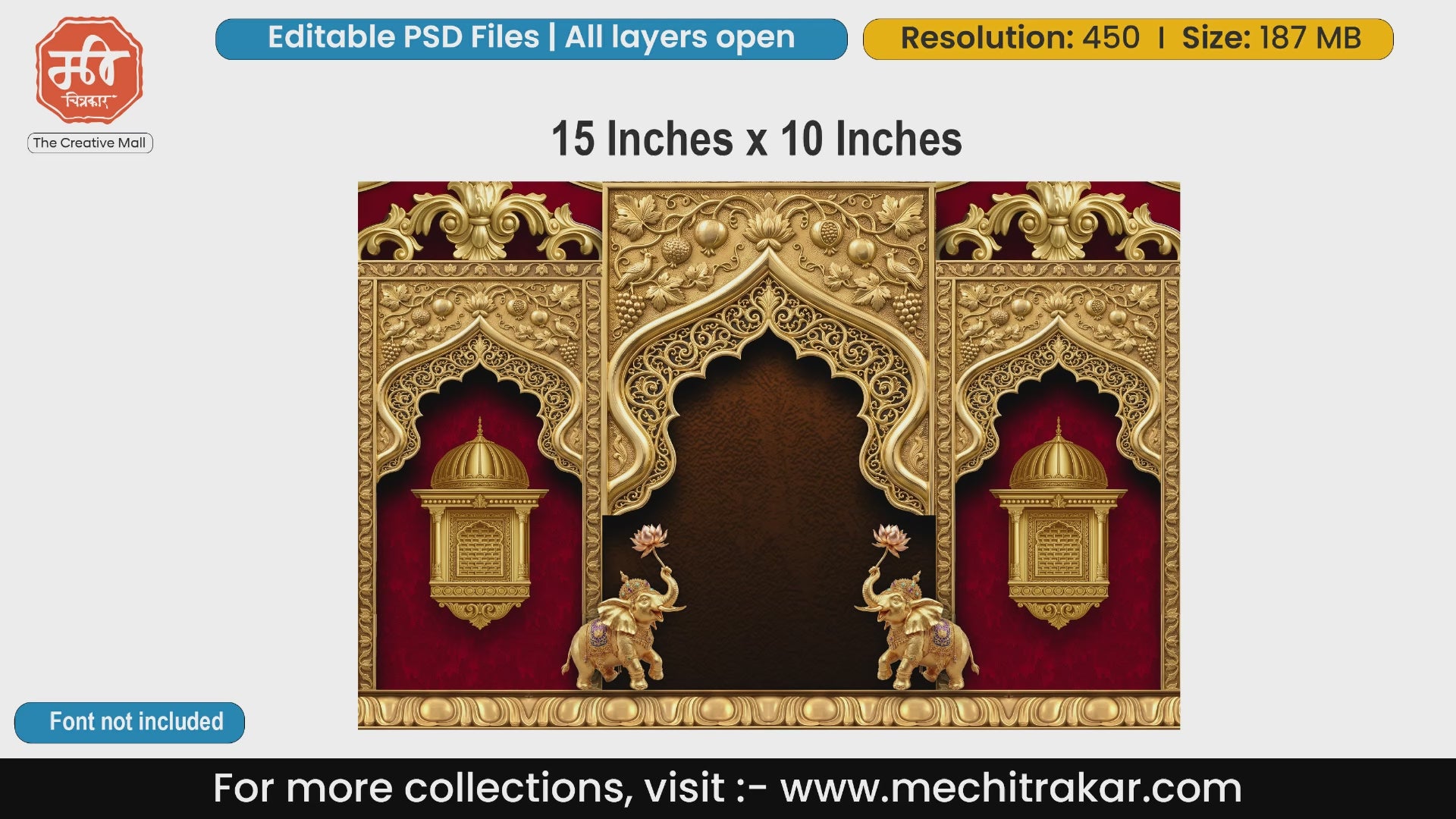 Golden lantern arch with elephants on red backdrop editable psd template