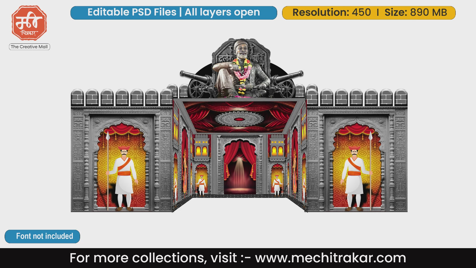 Historic Raigad fort cannons with Chhatrapati Shivaji Maharaj 5 Side Decoration editable psd template