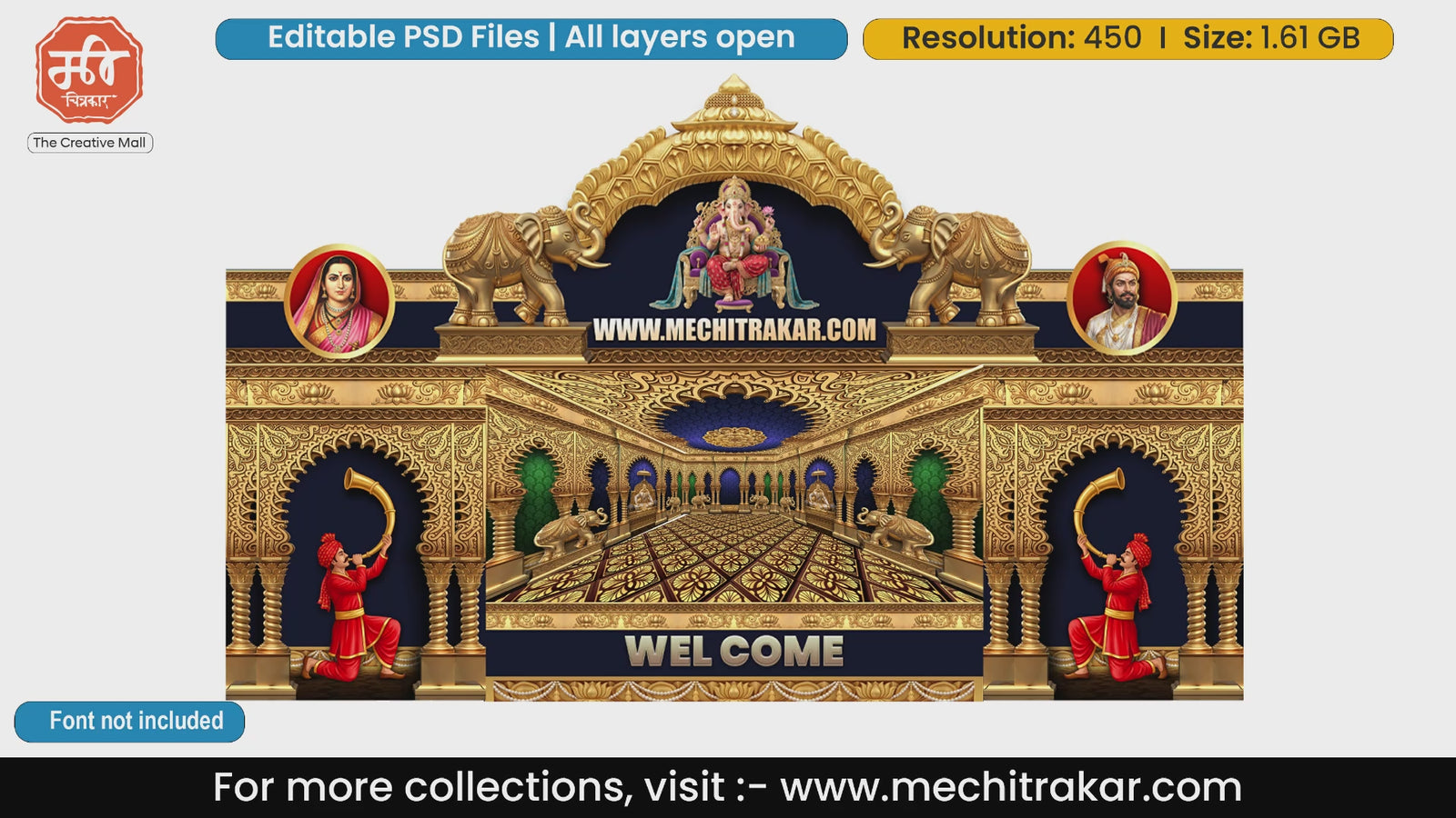 Golden Elephant Durbar Lord Ganesha Themed Editable PSD Print Media Template