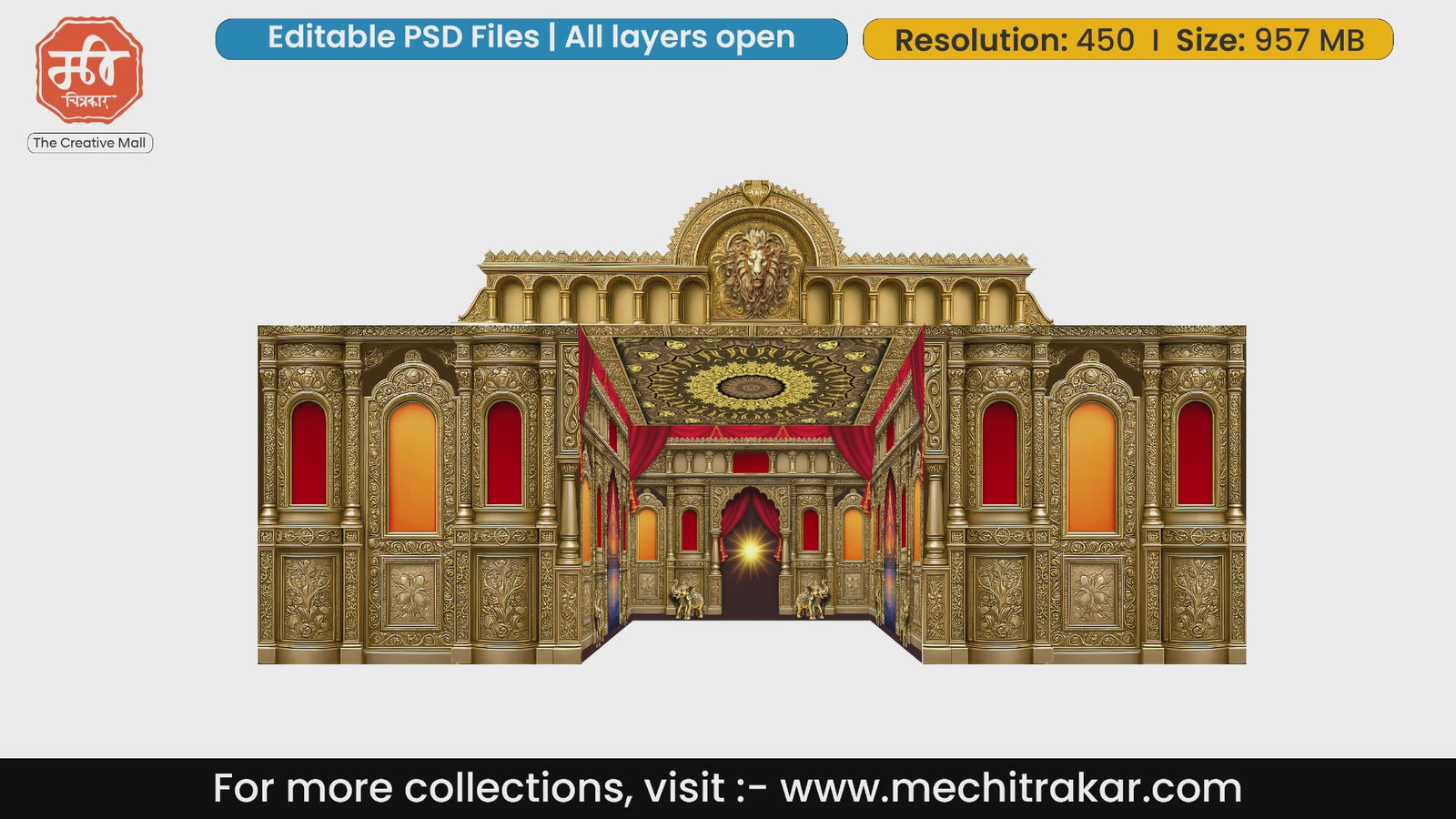 Grand golden palace with royal lion motif 5 Side Decoration editable psd template