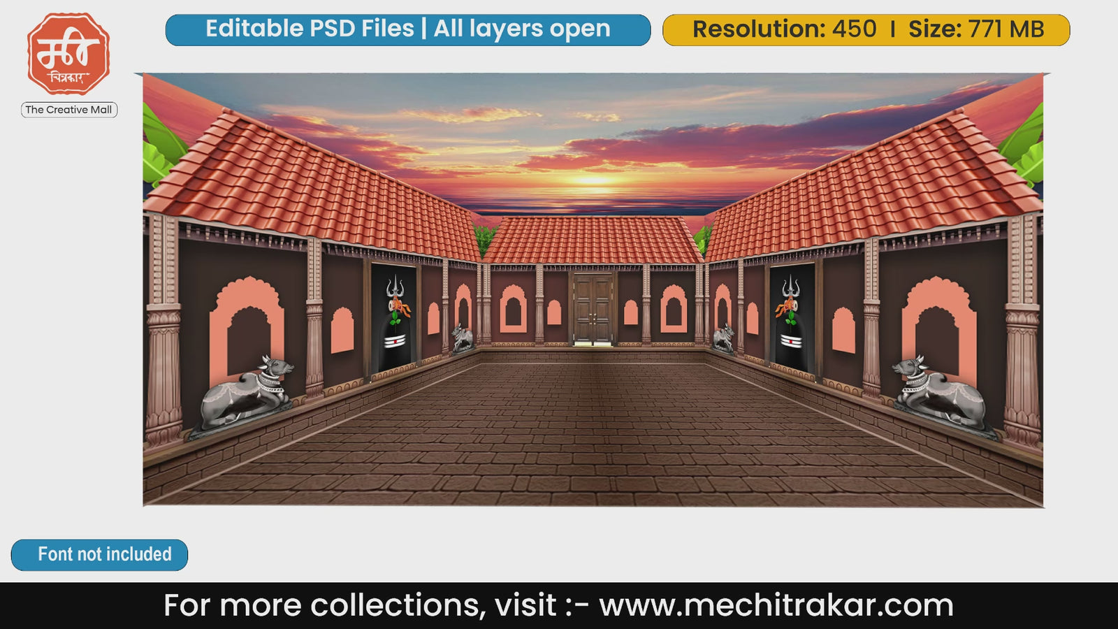 Lord Shiva Mahadev Temple with  sacred Shiva Lingams  Pandal Decoration Editable PSD Template for Print Media Designers