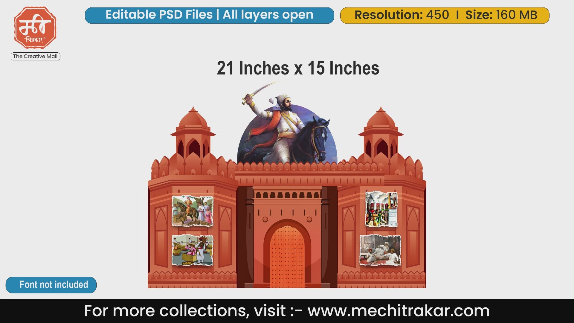 Shivjayanti Red Fort Theme Kaman and Backdrop Design - High-Quality Editable PSD Files Celebrating Maratha Bravery - Mechitrakar | SJBBK1224-07