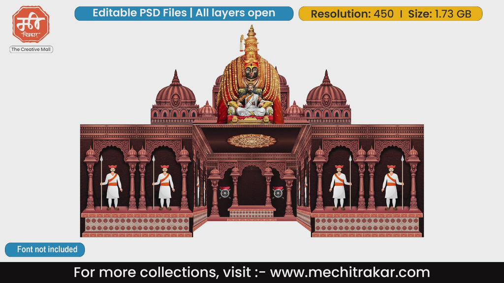 Chhatrapati Shivaji Maharaj royal fort scene in 5 Side Decoration editable psd template