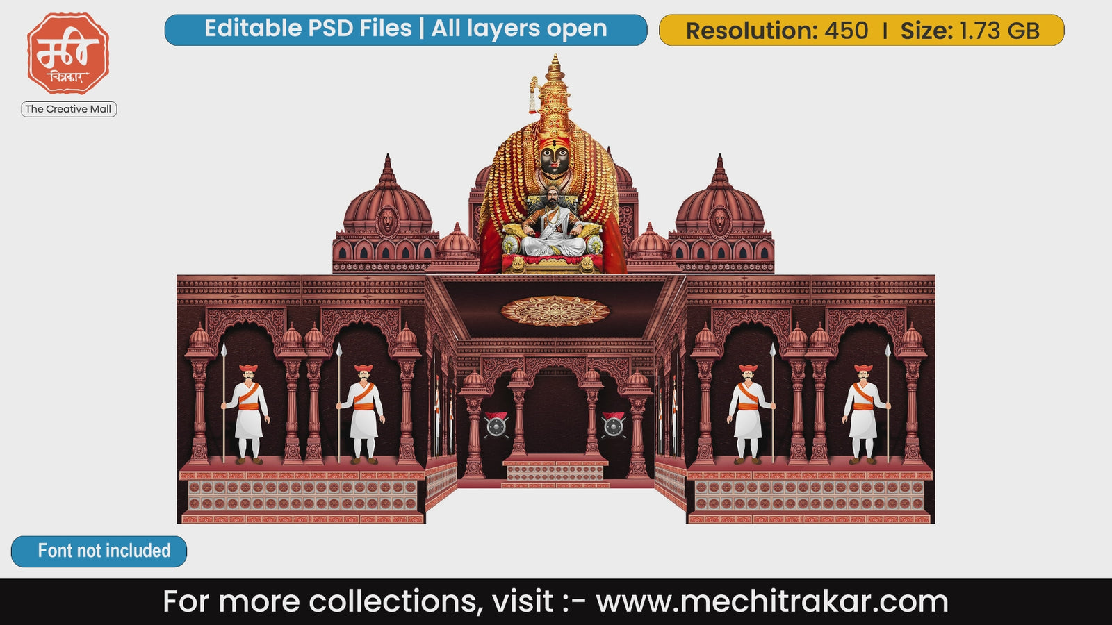 Chhatrapati Shivaji Maharaj royal fort scene in 5 Side Decoration editable psd template