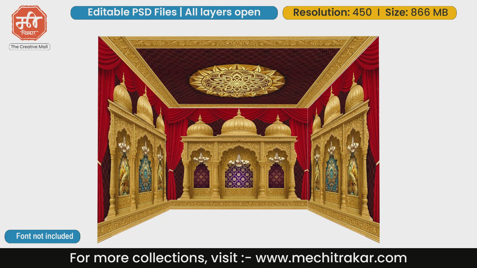 Golden palace domes with traditional patterns 4 Side Decoration editable psd template for B2B printing