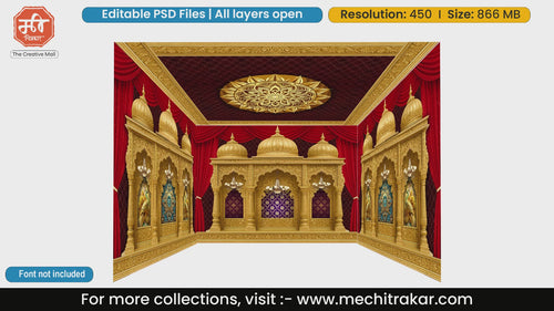 Golden palace domes with traditional patterns 4 Side Decoration editable psd template for B2B printing
