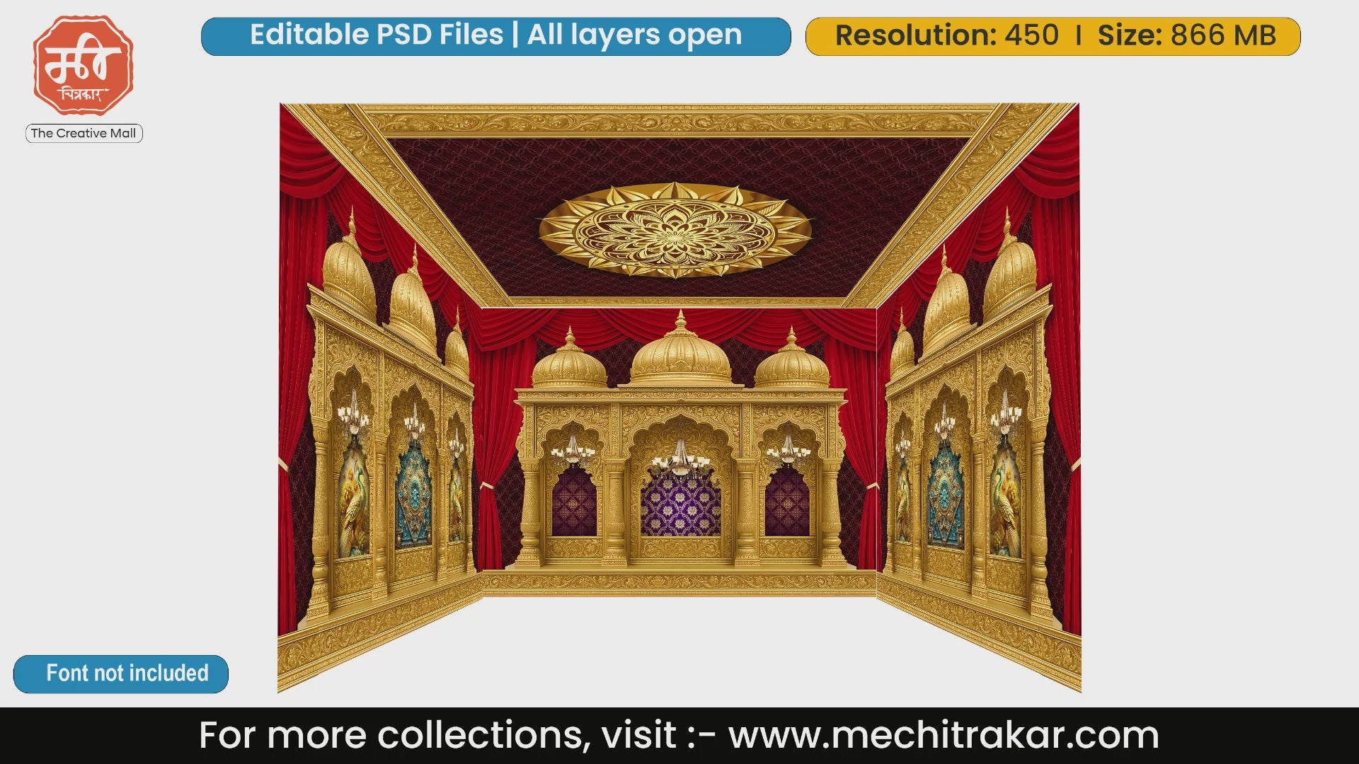 Golden palace domes with traditional patterns 4 Side Decoration editable psd template for B2B printing