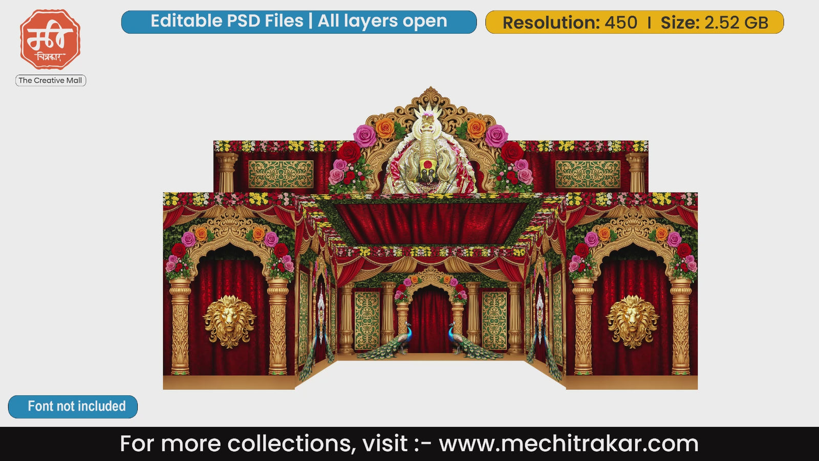 Floral decorated Kolhapur Mahalaxmi in 5 Side Decoration editable psd template