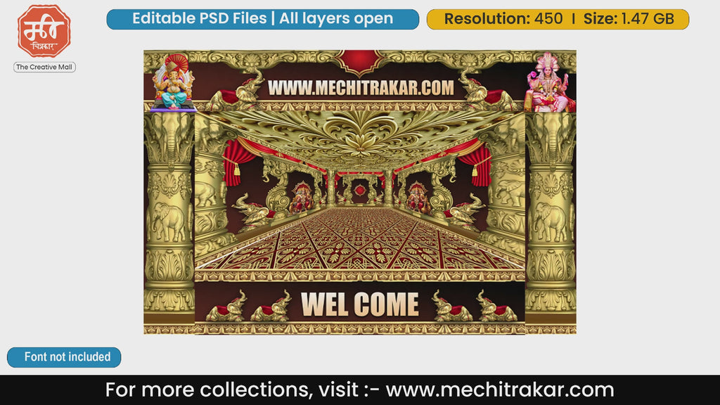 Golden Elephant Hanuman Welcome Gate Design Editable PSD Pandal Decoration Template