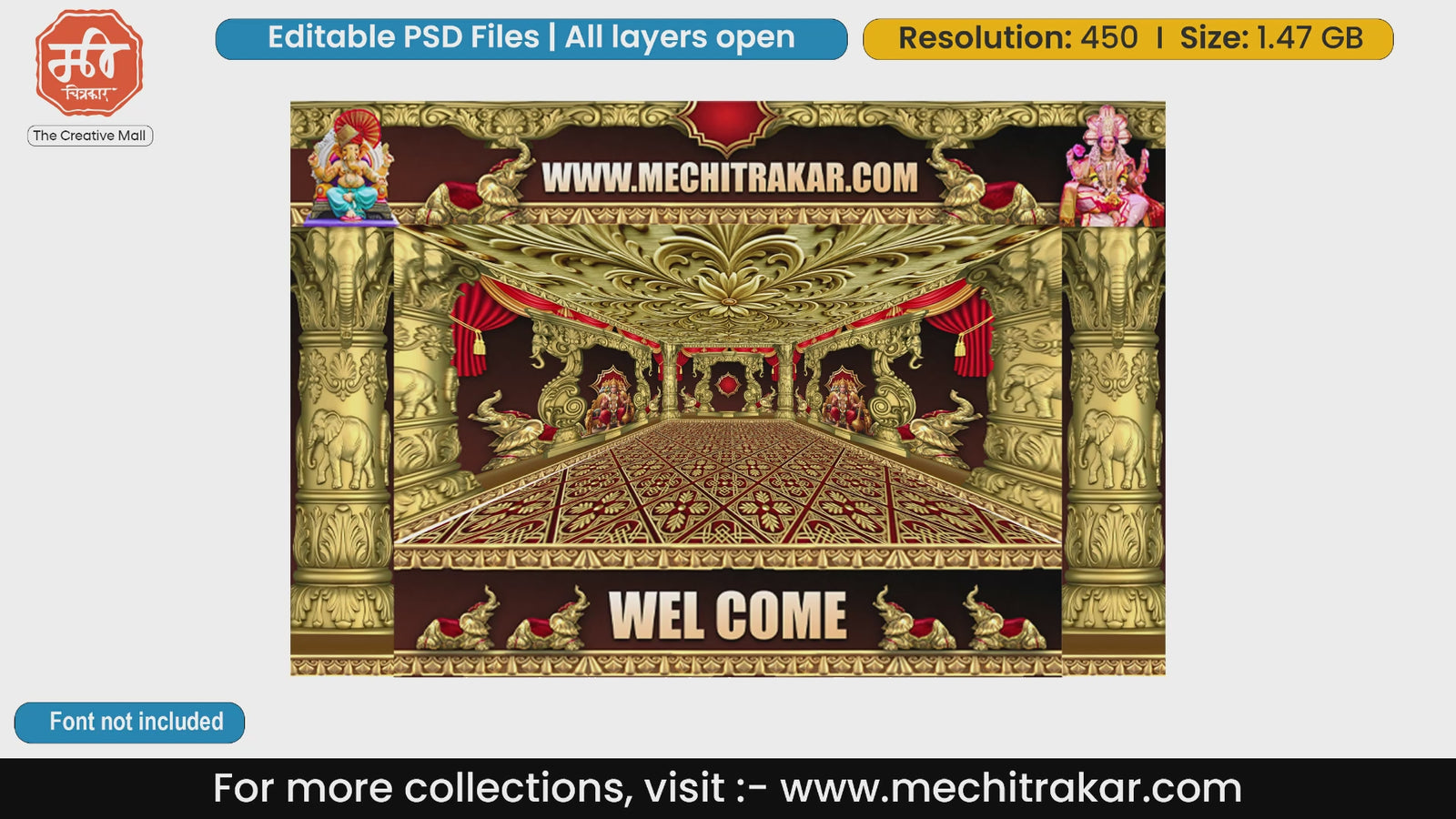 Golden Elephant Hanuman Welcome Gate Design Editable PSD Pandal Decoration Template