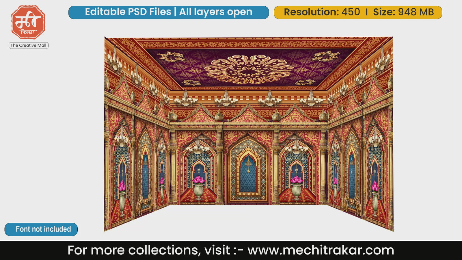 Detailed orange vintage archway 4 Side Decoration editable psd template for premium decorations.