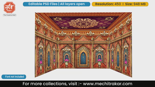 Detailed orange vintage archway 4 Side Decoration editable psd template for premium decorations.