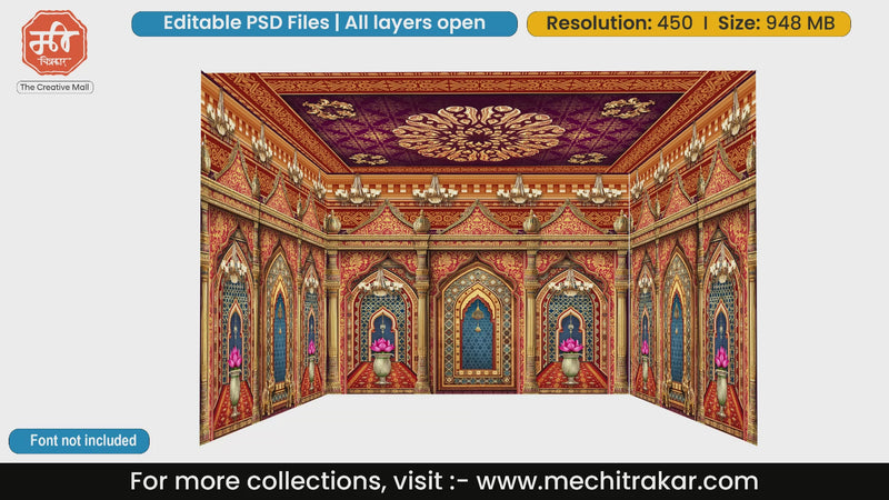 Detailed orange vintage archway 4 Side Decoration editable psd template for premium decorations.