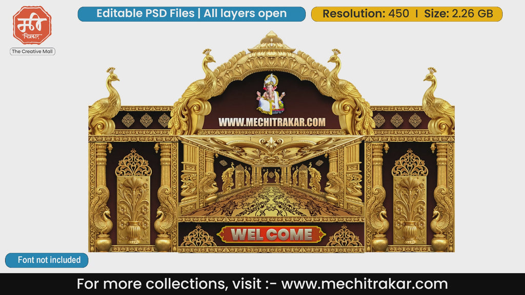 Golden Peacock Palace Ganesha Mandap Editable PSD Template