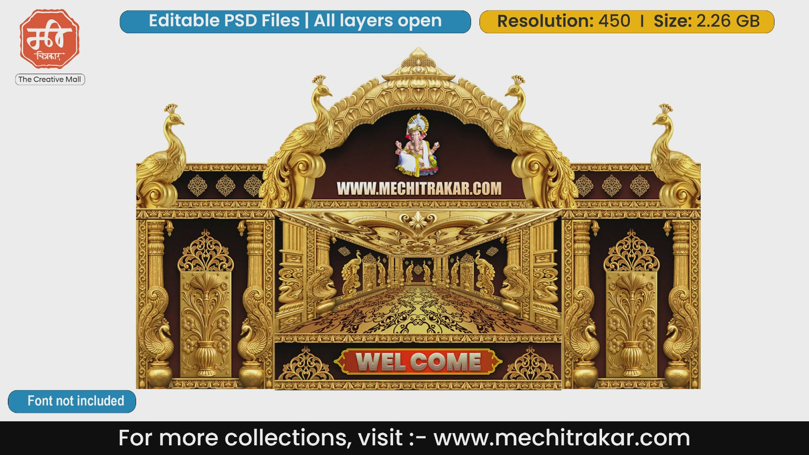 Golden Peacock Palace Ganesha Mandap Editable PSD Template