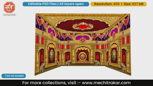Grand golden stage with lion motifs 4 Side Decoration editable psd template for festival banners.