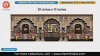 Editable PSD template of traditional brick wall backdrop with golden Swastika, Shubh Labh text, and lotus pots for Hindu festivals.