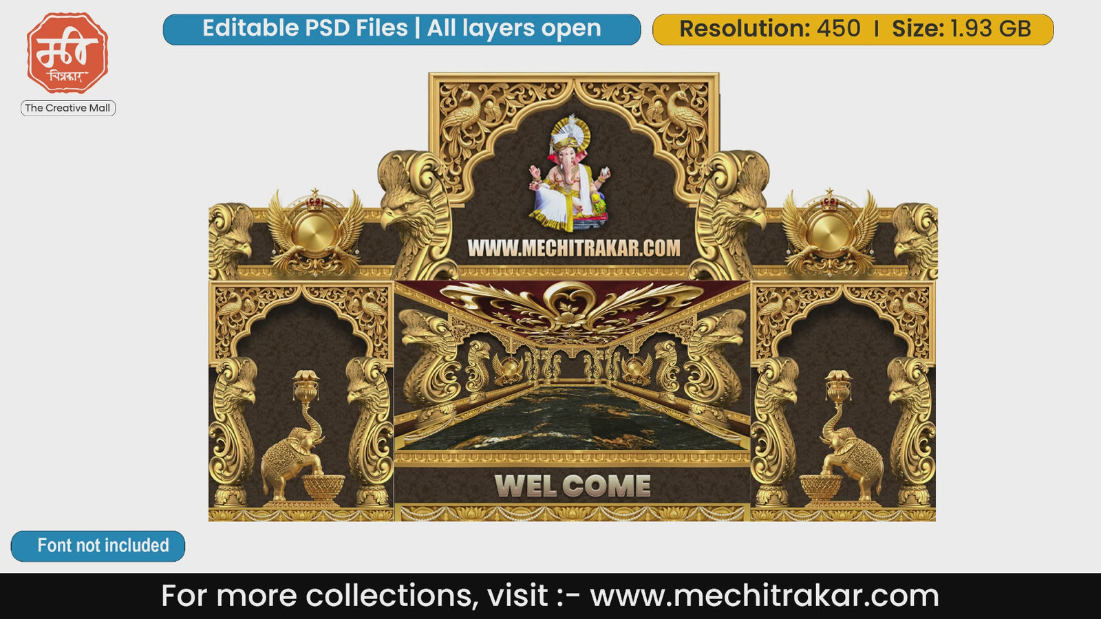 Golden Garuda Ganesha Royal Mandap Editable PSD Template