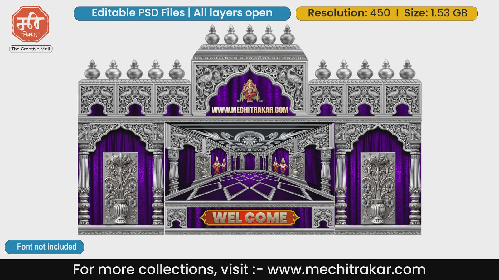 Silver Purple Royal Ganesha Sentry Mandap Editable PSD Template
