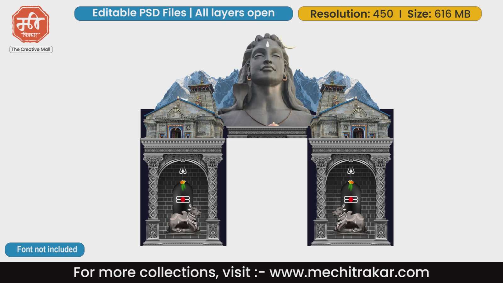 Editable PSD Kedarnath-themed entry gate template with Lord Shiva.