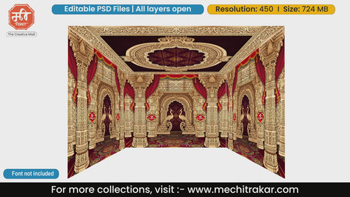Golden Om and peacock motif 4 Side Decoration editable psd template for traditional stage decorators