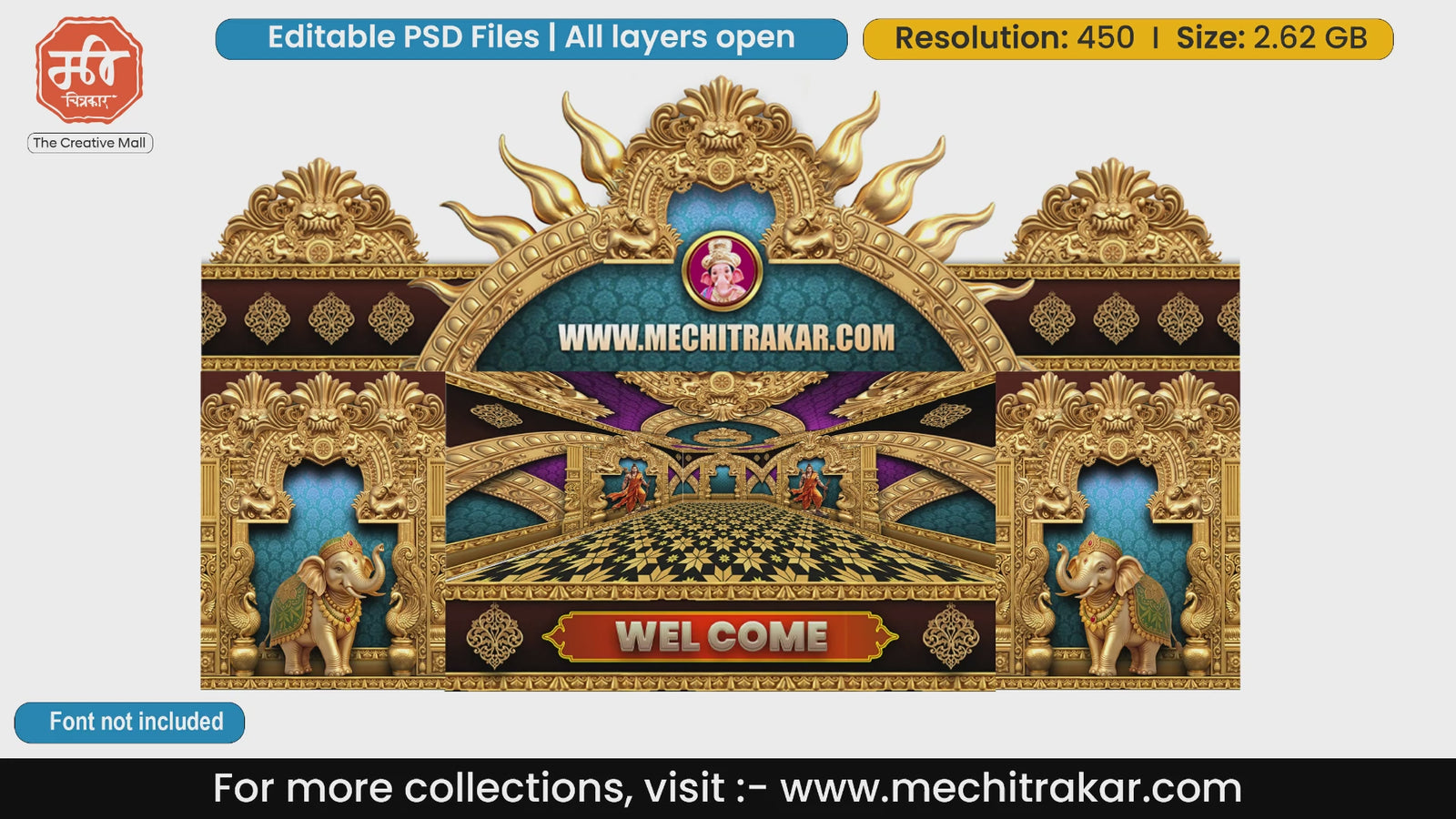Teal Gold Lion Crest Lord Ganesha Themed Editable PSD Print Media Template