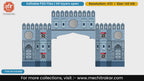 Blue Maratha fort entry gate editable PSD template with royal shield and sword motifs.