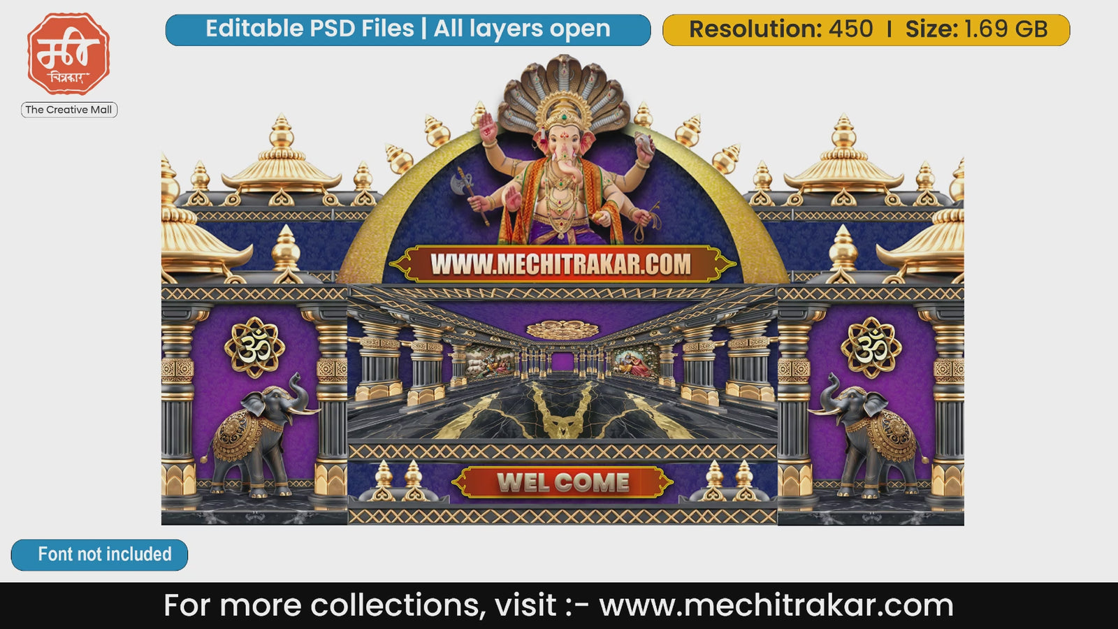 Naga Crown Divine Palace Lord Ganesha Themed Editable PSD Print Media Template