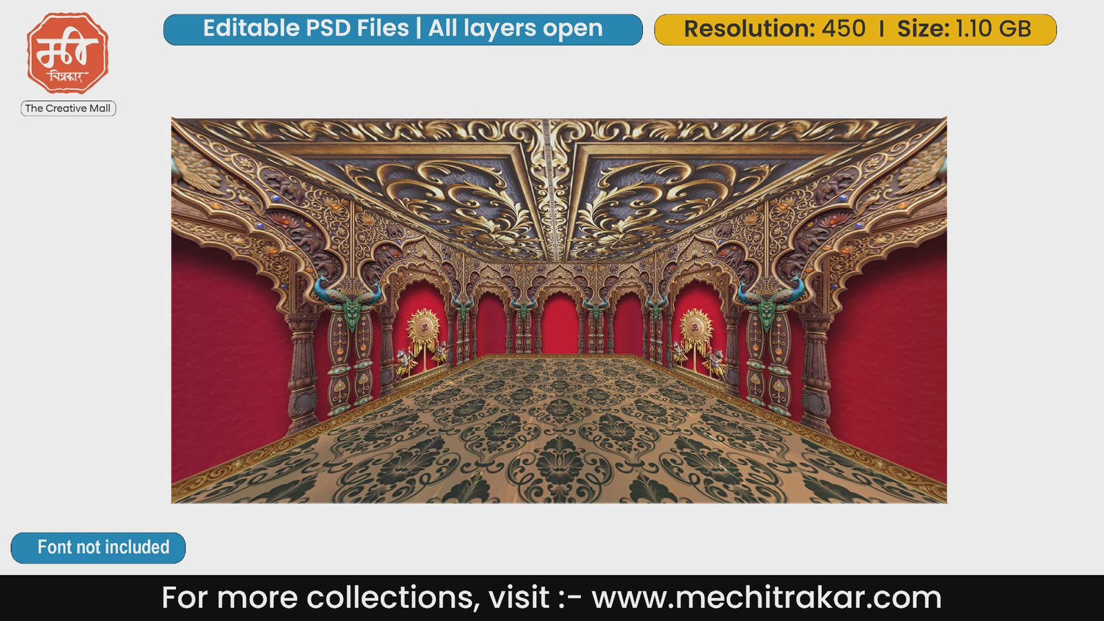 Peacock Sun Om Bronze Carved Theme Editable PSD Backdrop Template