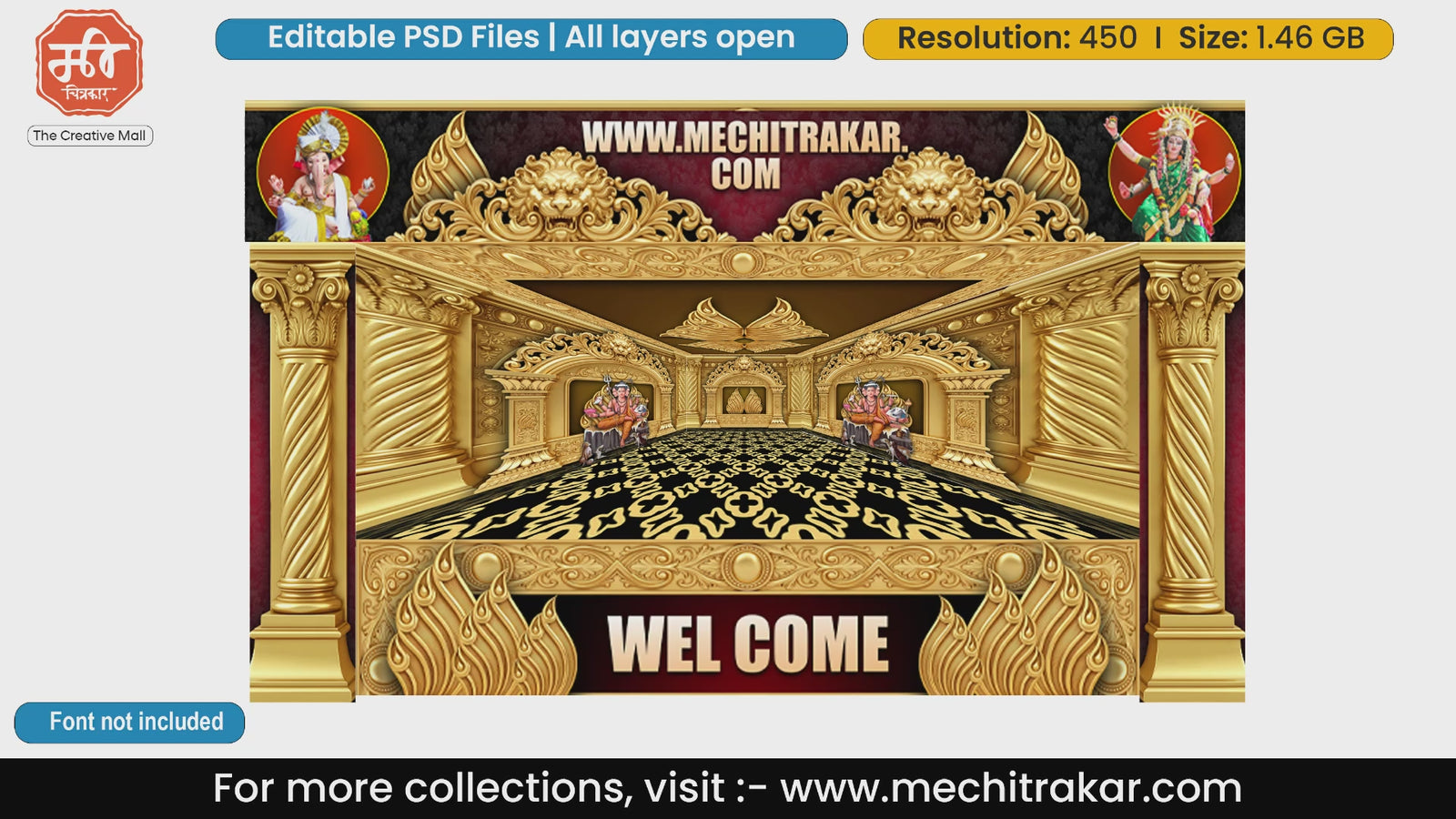 Golden Trishul Guardian Welcome Backdrop PSD Template Set