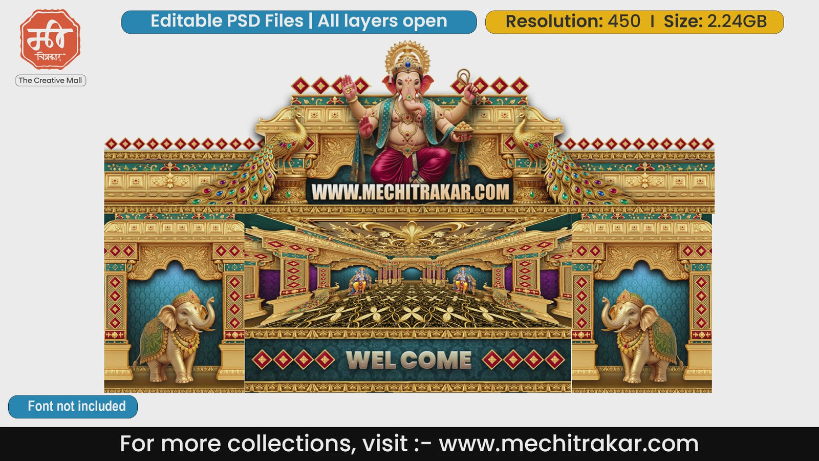 Ruby Peacock Royal Court Lord Ganesha Themed Editable PSD Print Media Template