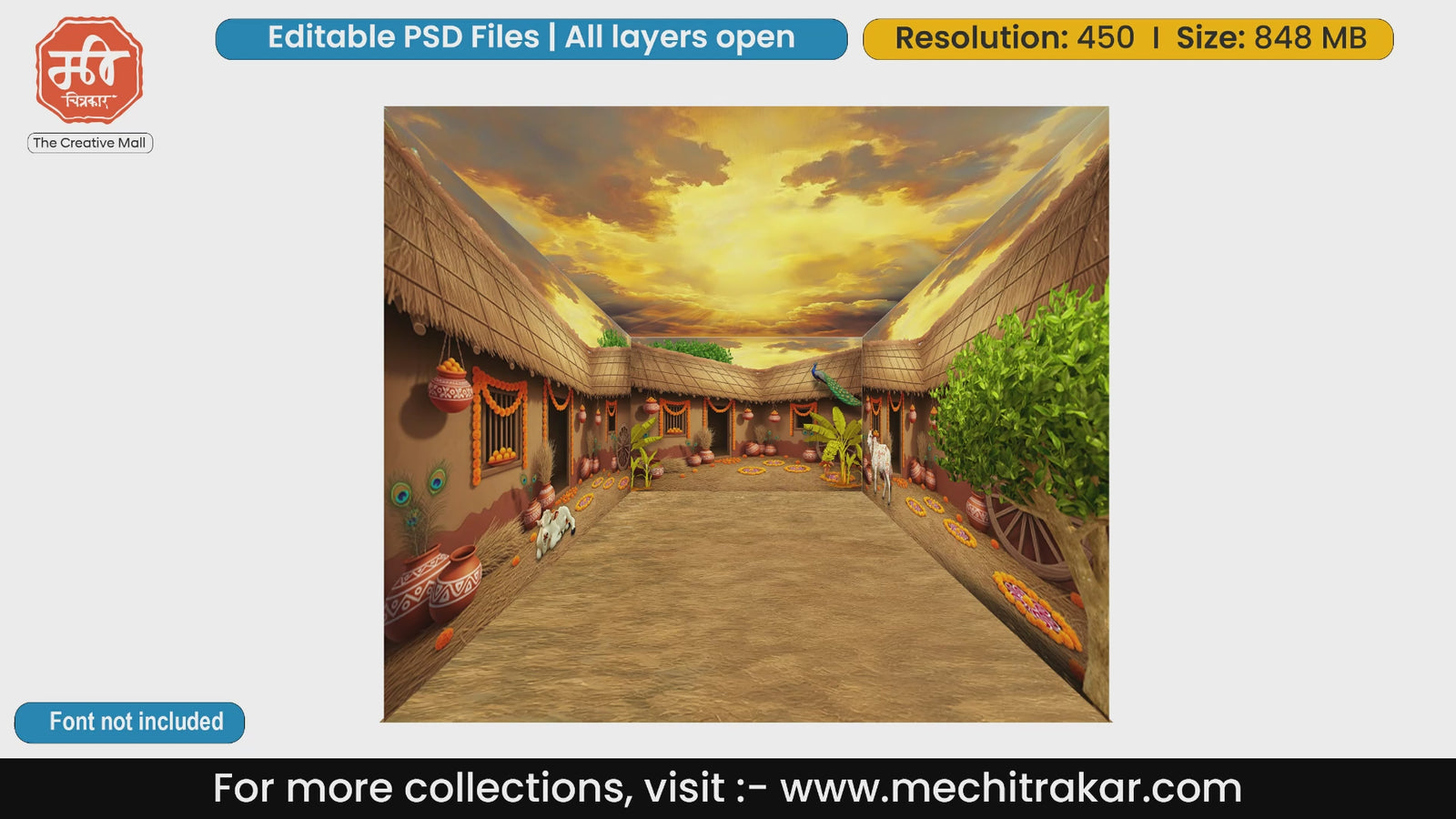 Rural Village Gau Mata Traditional Heritage Pandal Decoration Editable PSD Template
