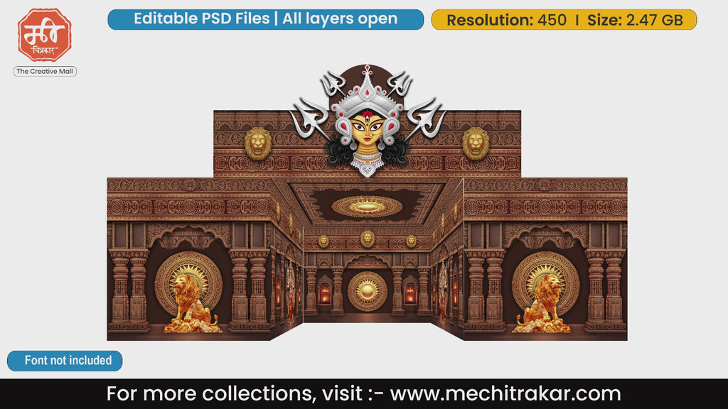 Bronze themed Goddess face with trishuls in 5 Side Decoration editable psd template