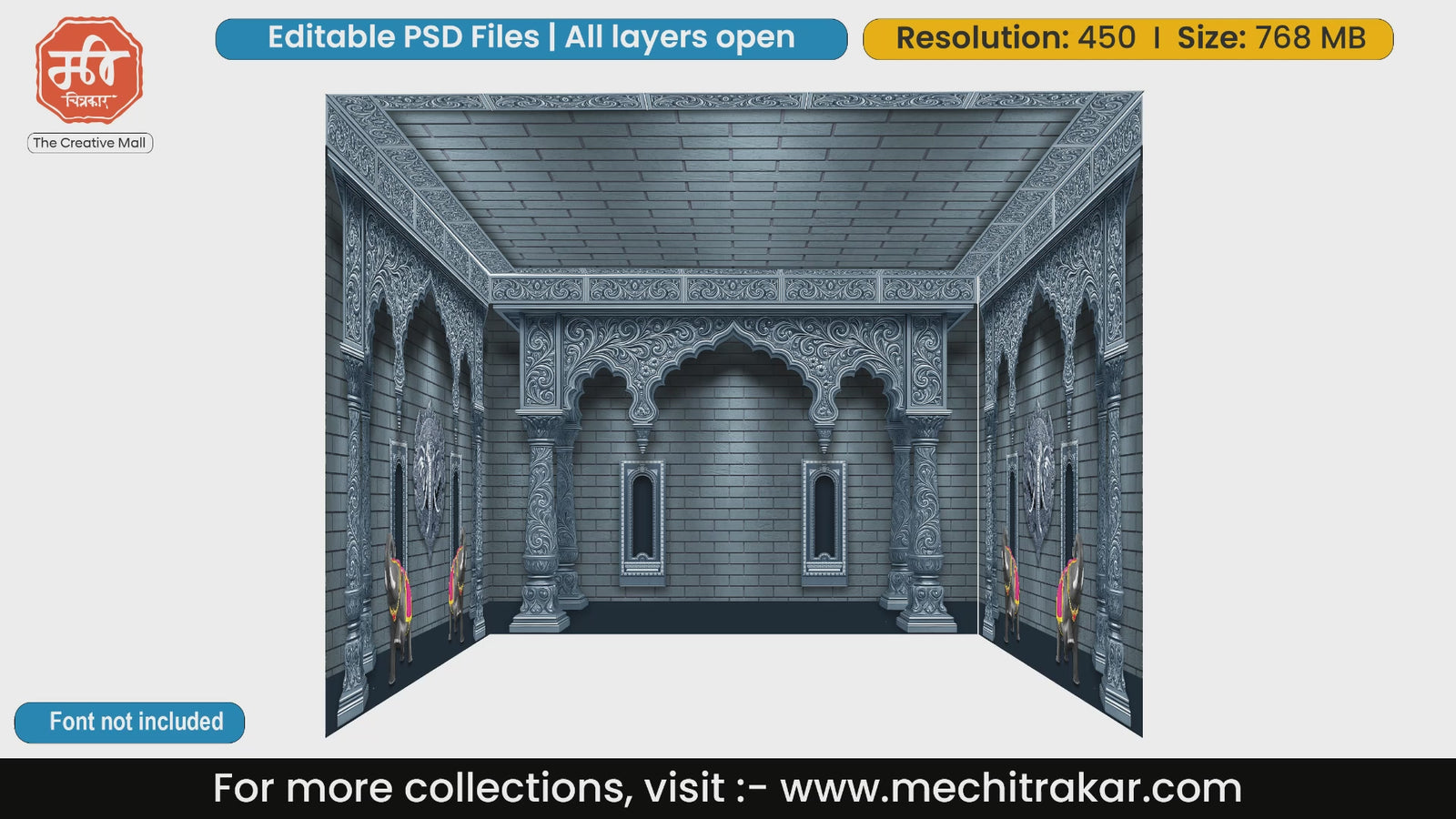 Blue stone architectural arches 4 Side Decoration editable psd template for Maharashtrian themes