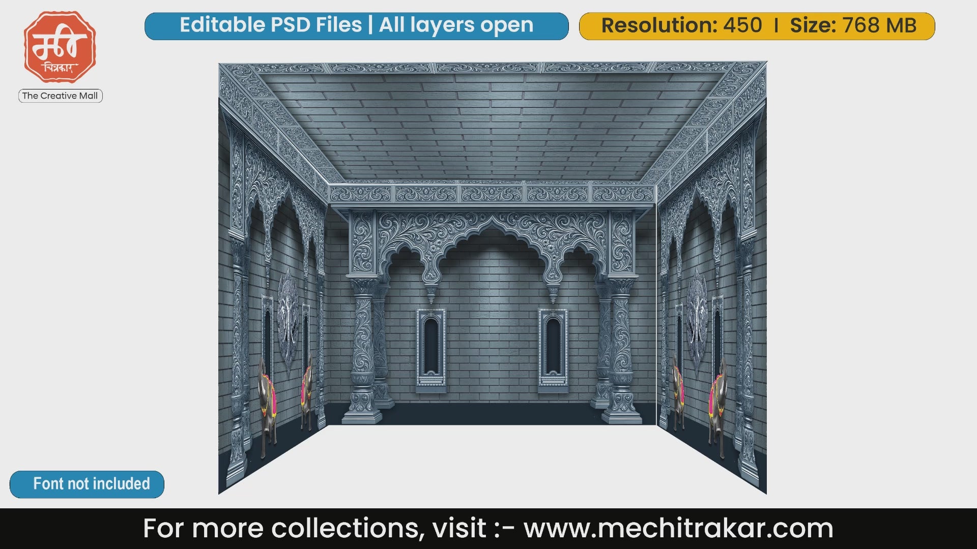 Blue stone architectural arches 4 Side Decoration editable psd template for Maharashtrian themes