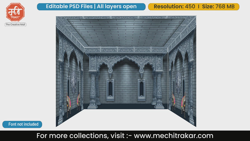 Blue stone architectural arches 4 Side Decoration editable psd template for Maharashtrian themes