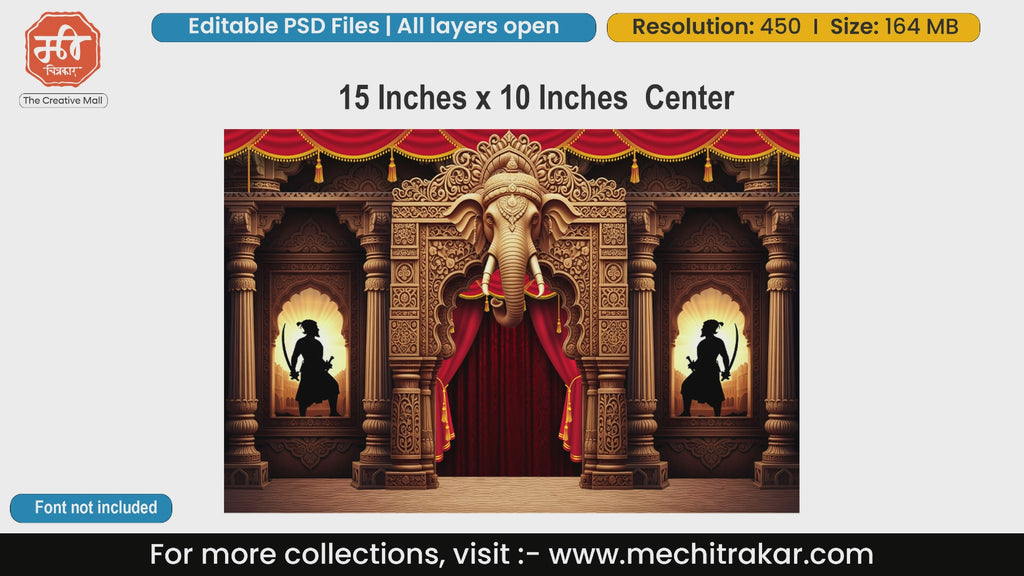 Wooden Carved Lord Ganesha & Maratha Mawale Backdrop Editable PSD Template