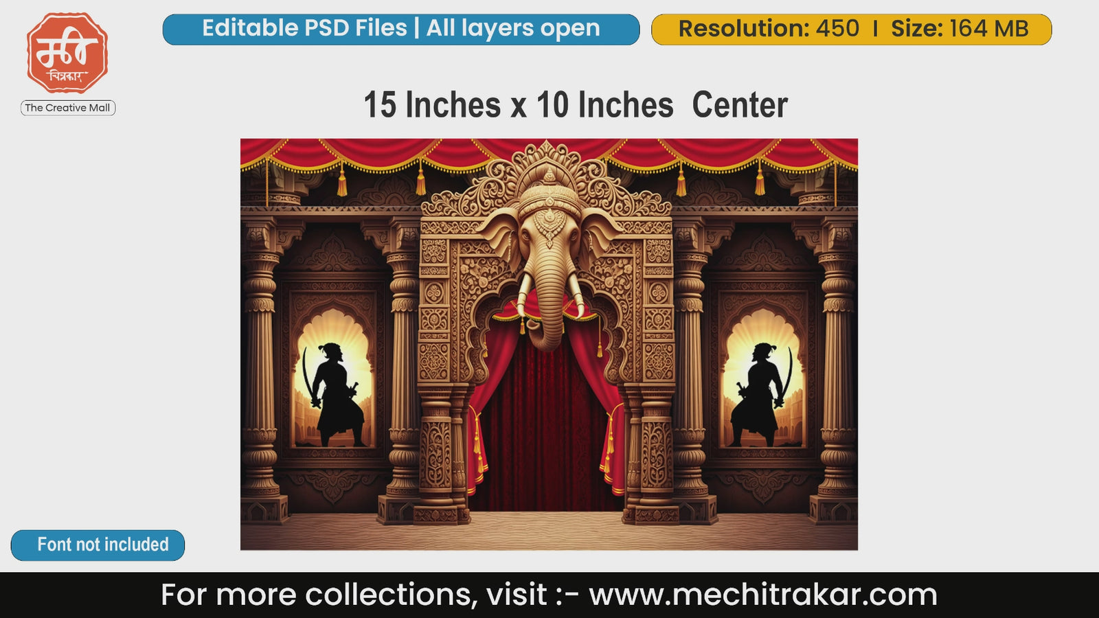 Wooden Carved Lord Ganesha & Maratha Mawale Backdrop Editable PSD Template