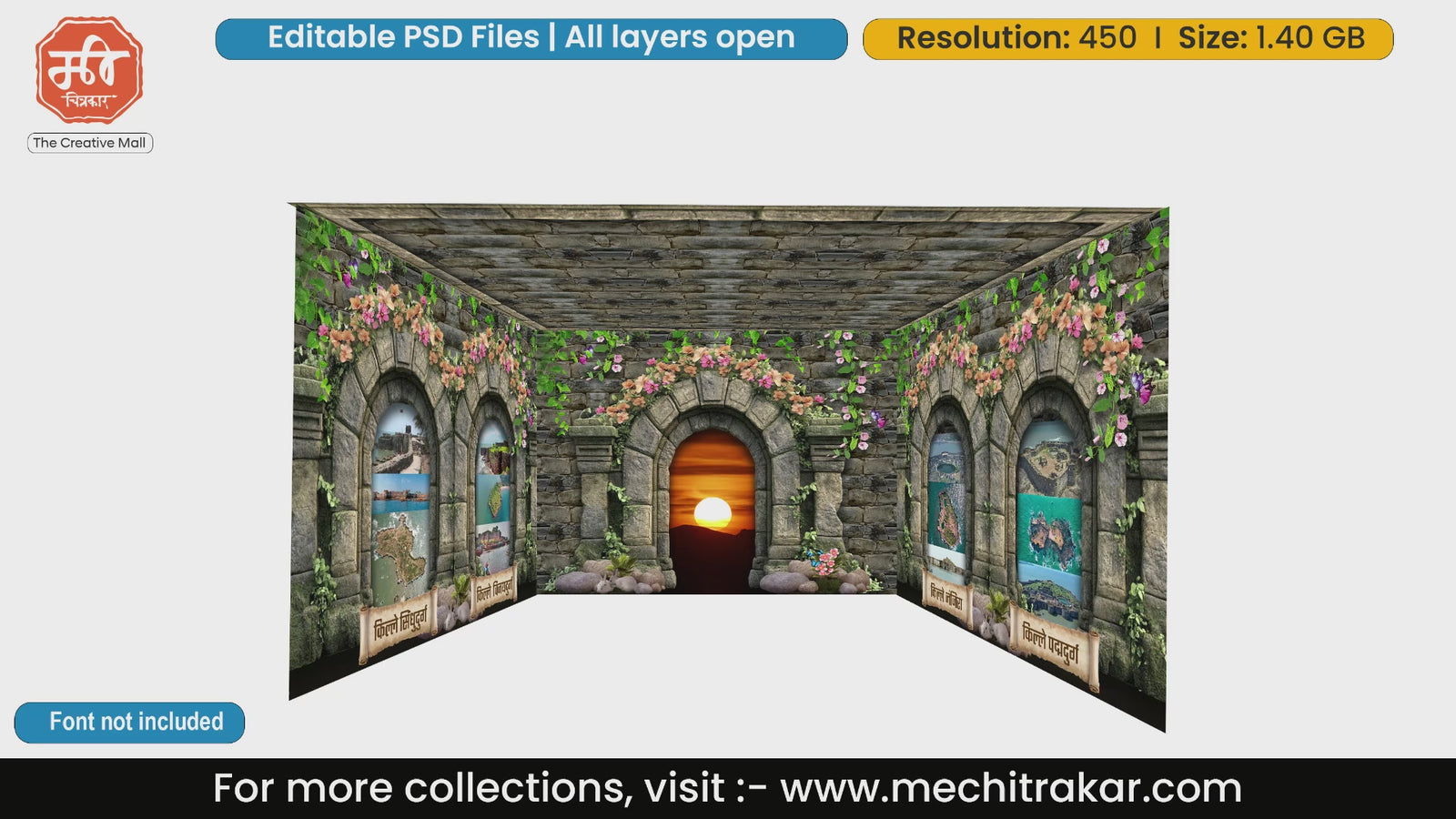 Maharashtrian stone fort 4 Side Decoration editable psd template for heritage decoration