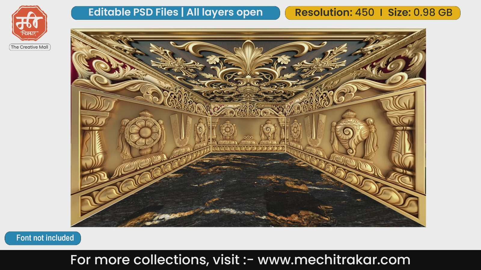 Lord Venkateswara Balaji Golden Temple Pandal Editable PSD Template for Print Media Designers