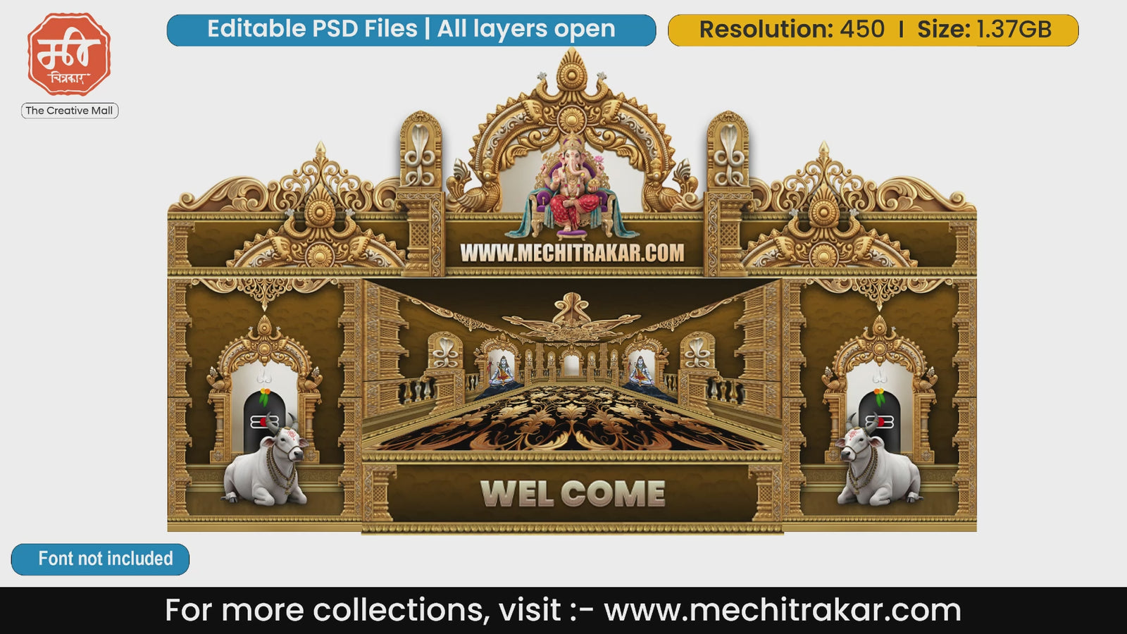Golden Mahadev Nandi Cobra Ganesha Mandap Editable PSD Template