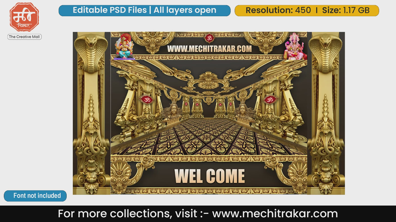 Golden Cobra Goddess Welcome Gate Design Editable PSD Pandal Decoration Template