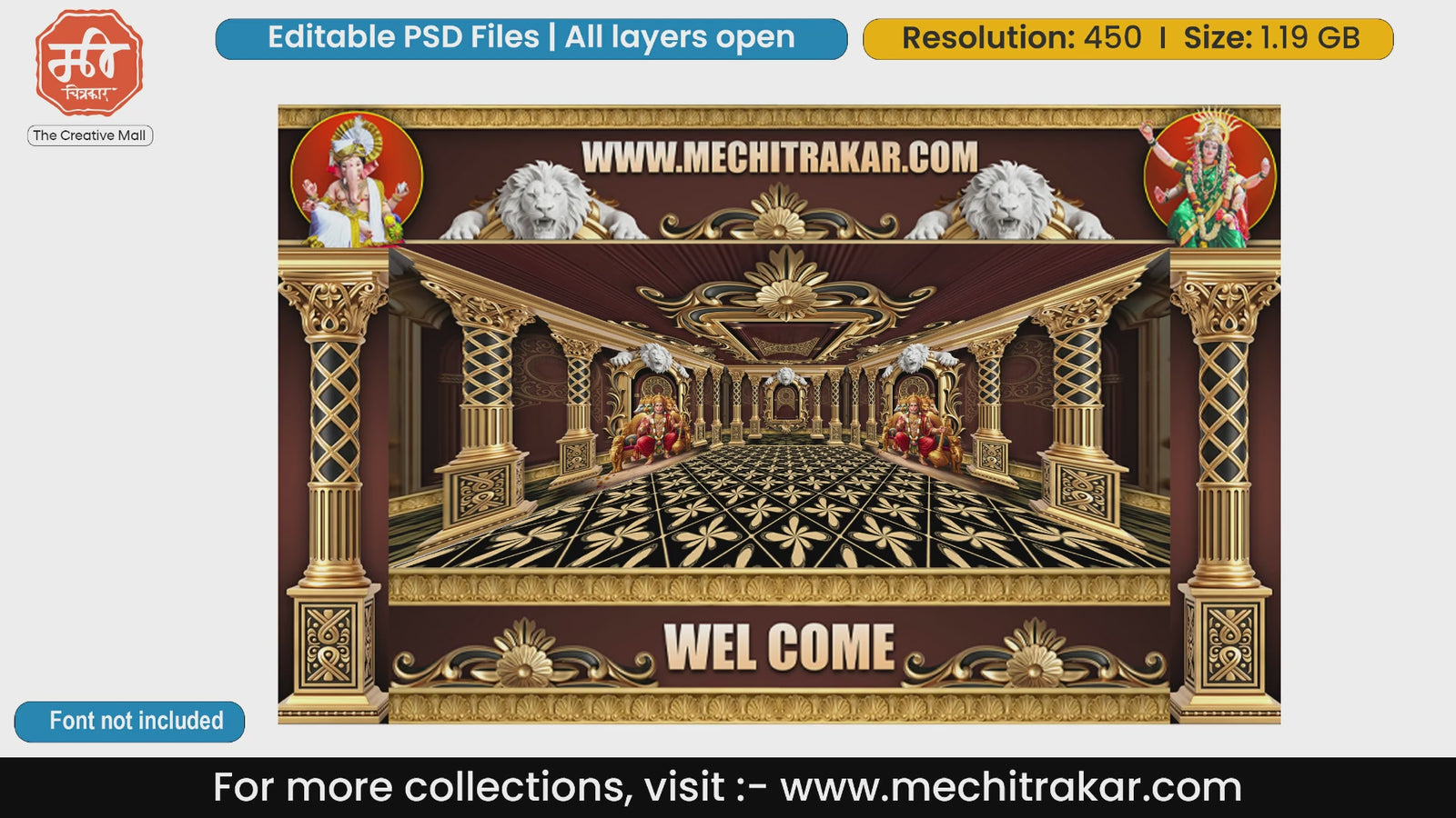 Hanuman Golden Lion Welcome Backdrop PSD Template Set