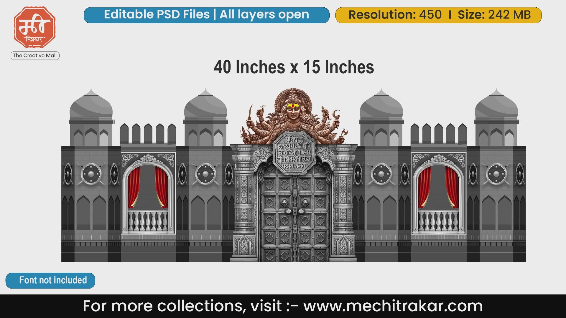 Devi Durga Maratha Theme Kaman and Backdrop Design - High-Quality Editable PSD Files for Grand Celebrations - Mechitrakar | SJBBK1224-05
