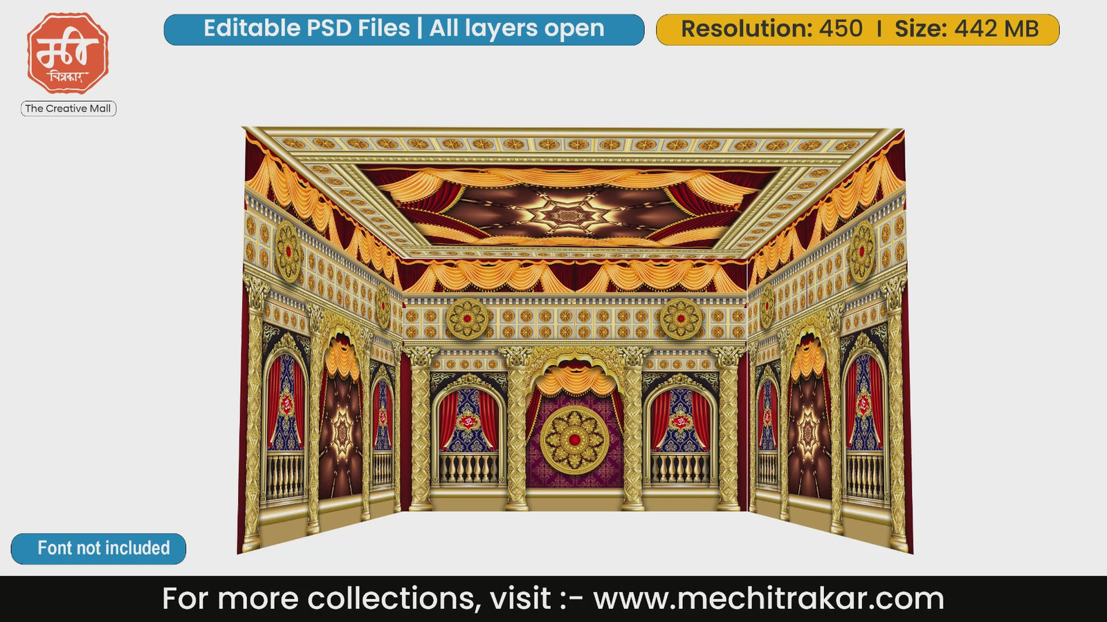 Royal red and gold draped 4 Side Decoration editable psd template for flex printing