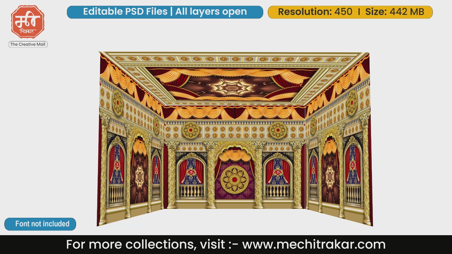 Royal red and gold draped 4 Side Decoration editable psd template for flex printing