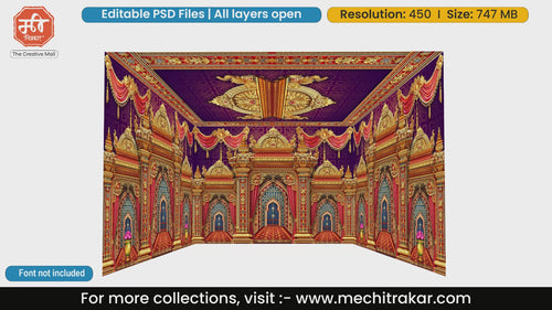 Purple traditional fort architectural 4 Side Decoration editable psd template for stage fabricators.