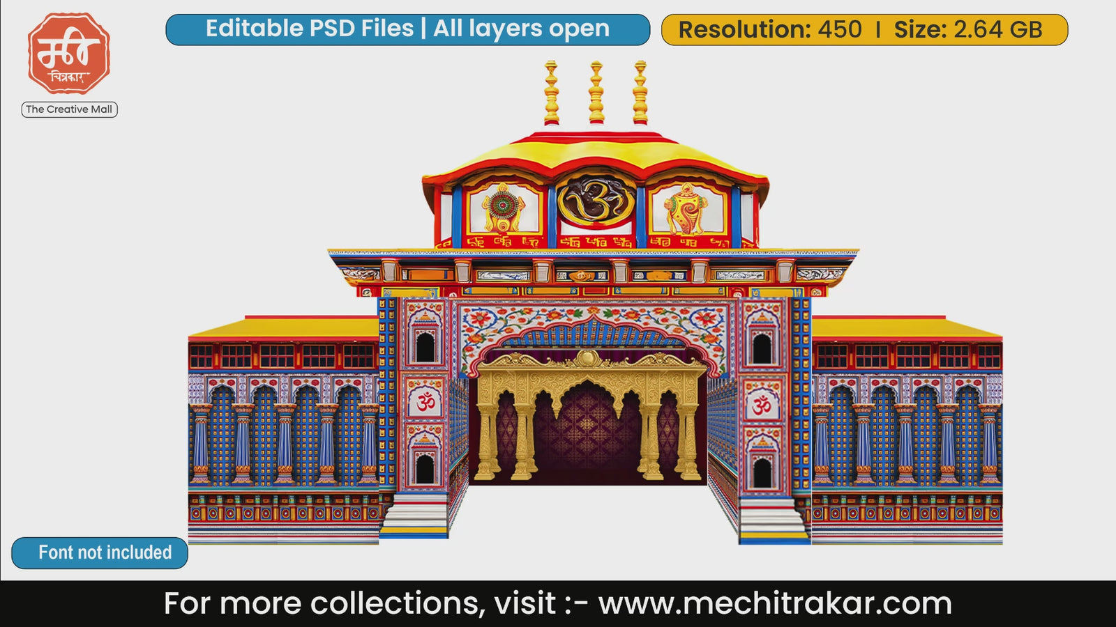 Omkar Ganesh Traditional Folk Art Temple Facade Pandal Backdrop Editable PSD Template