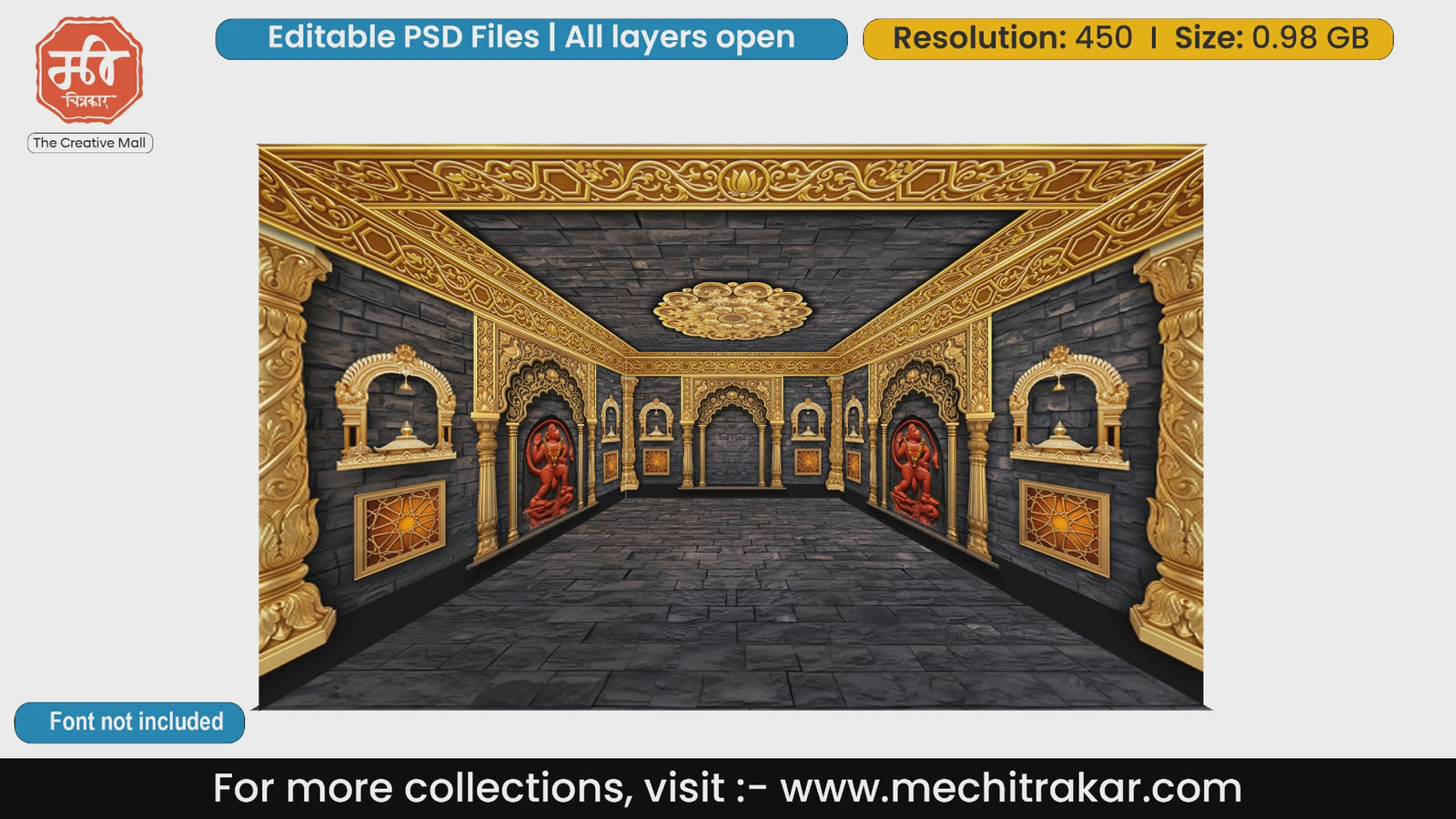 Lord Hanuman Golden Stone Temple – Editable PSD Backdrop Theme